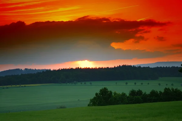 A mező és a naplemente — Stock Fotó