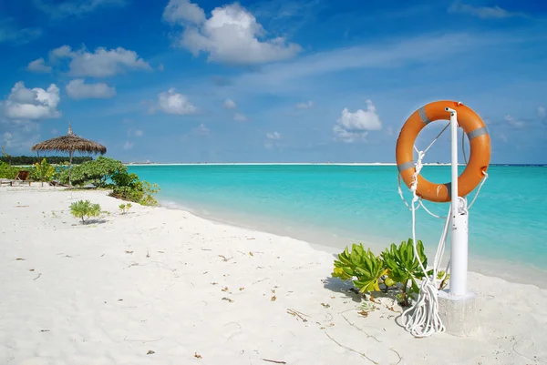 Tropical beach and lifebuoy — Stock Photo, Image