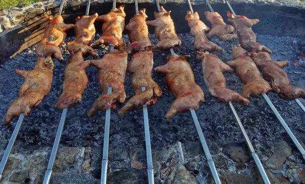 Speenvarken op een grill — Stockfoto