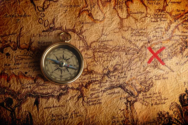 Compass and a map — Stock Photo, Image