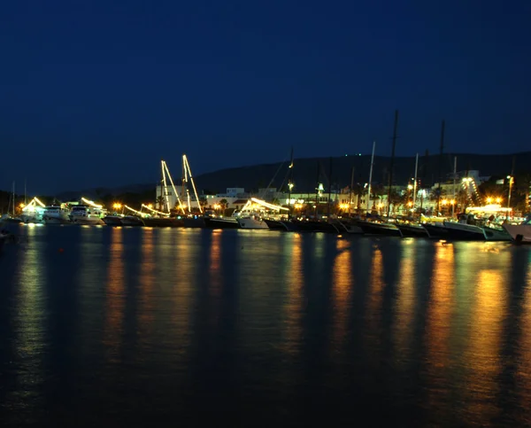 stock image Harbor with ships at night