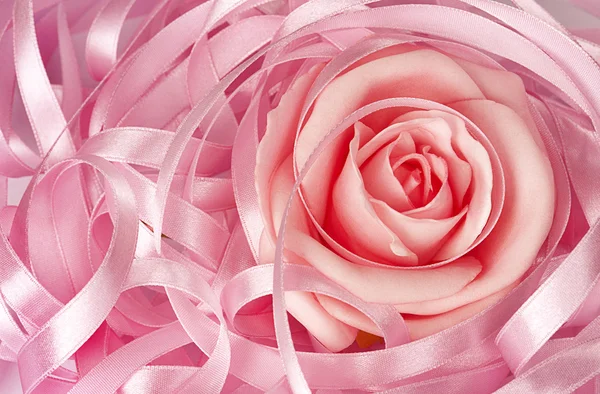Róża różowy i wstążki — Zdjęcie stockowe