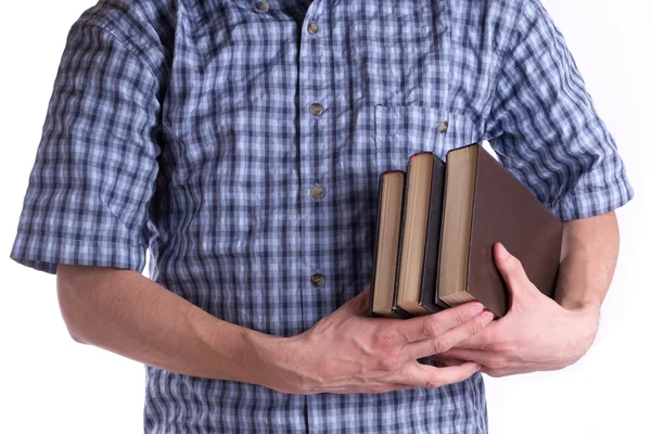Ανδρικά κρατώντας ένα τρία βιβλία — Φωτογραφία Αρχείου