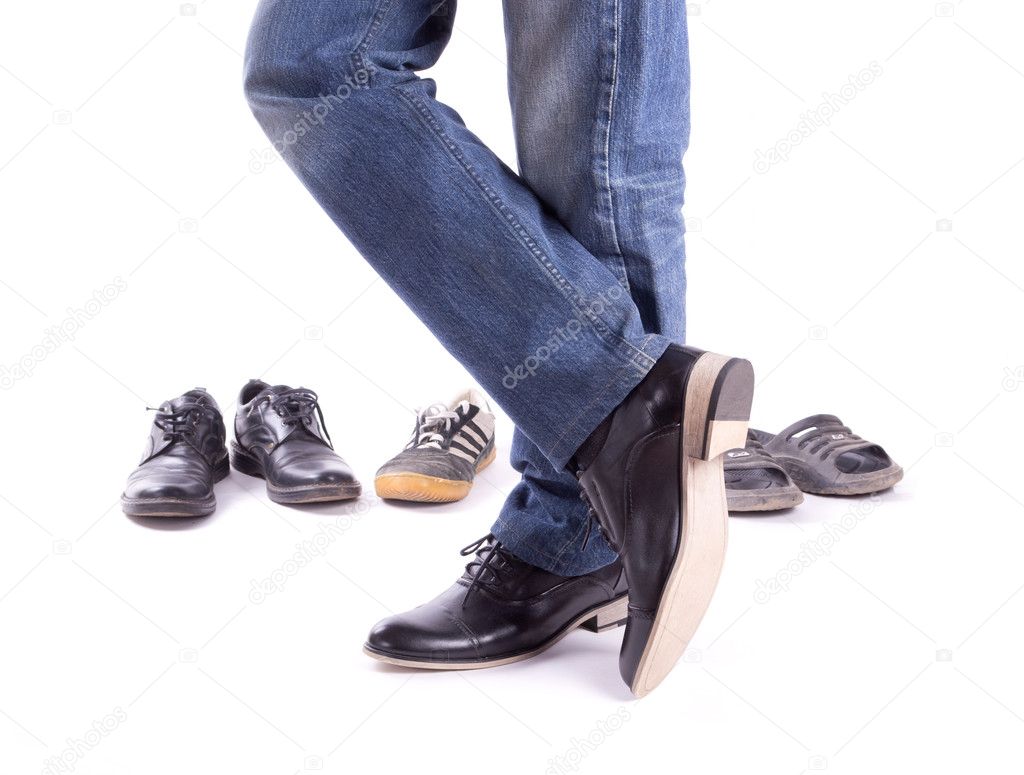 Men's feet in new shoes crosswise