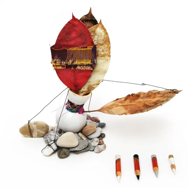 Sanatçının fırça ve kırmızı yaprak — Stok fotoğraf