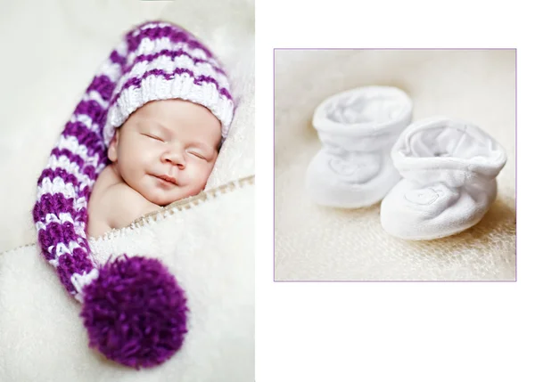 Χαριτωμένο μωρό νεογέννητο κοιμάται σε ένα καπέλο — Φωτογραφία Αρχείου