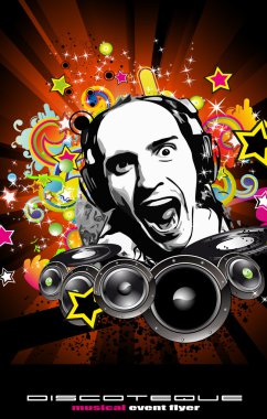 Music Event Background with Disk Jockey Shape for Discoteque Flyers clipart