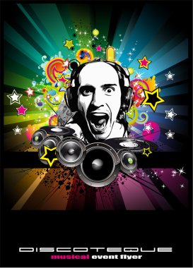 Music Event Background with Disk Jockey Shape for Discoteque Flyers clipart