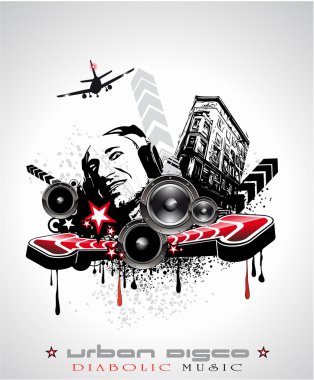 Music Event Background with Crazy DJ Shape for Disco Flyers clipart