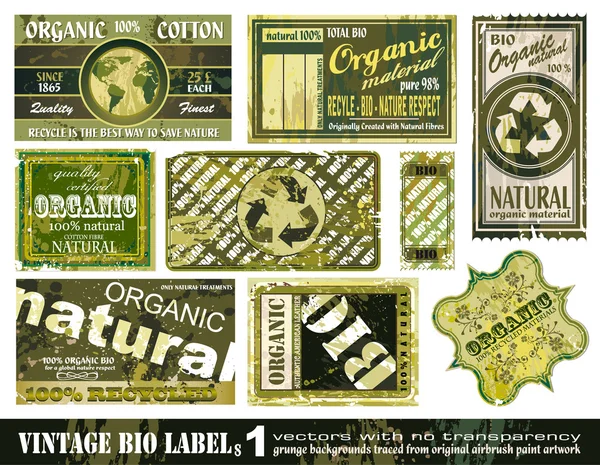 Collection d'étiquettes BIO Vintage - Set 1 — Image vectorielle