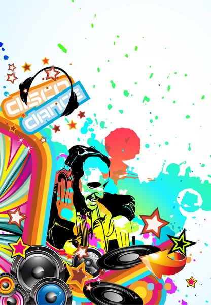 Muziek evenement achtergrond met dj vorm en regenboog kleuren — Stockvector