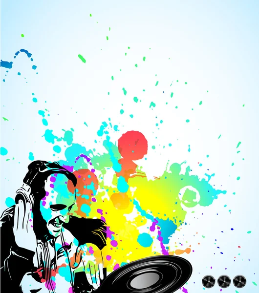 Fundo do evento musical com forma de DJ e cores do arco-íris — Vetor de Stock