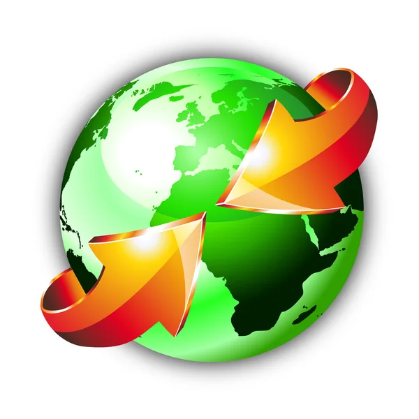Globo da Terra com Setas mostrando um conceito de reciclagem —  Vetores de Stock