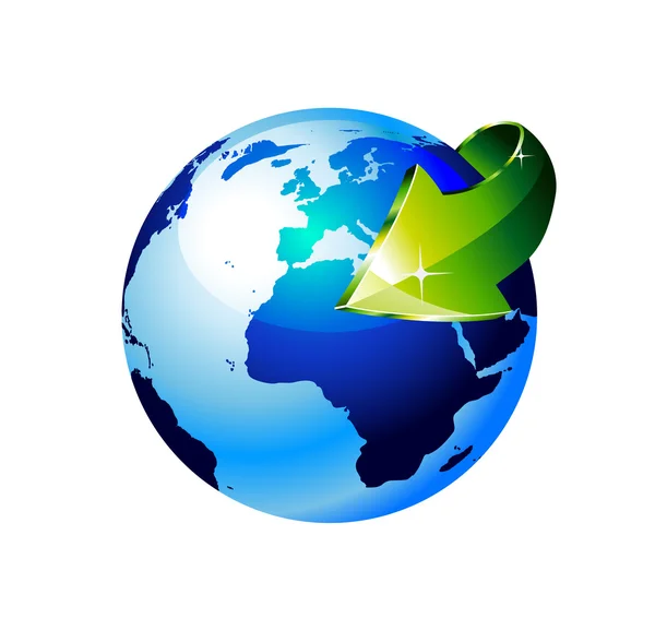 Глобус Землі зі стрілкою показує recycle концепції — стоковий вектор