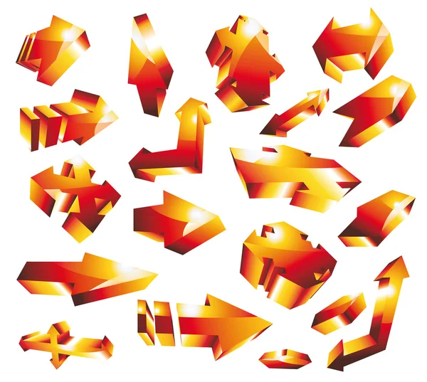 3D sada lesklé zlaté oranžová šipka — Stockový vektor
