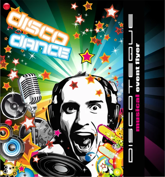 Musik-Event-Hintergrund mit Discjockey-Form für Disco-Flyer — Stockvektor