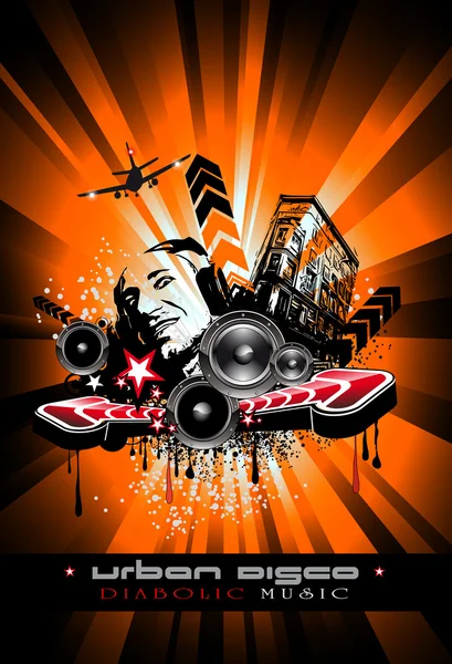Fondo de eventos musicales con forma de DJ loco para los volantes de disco — Vector de stock
