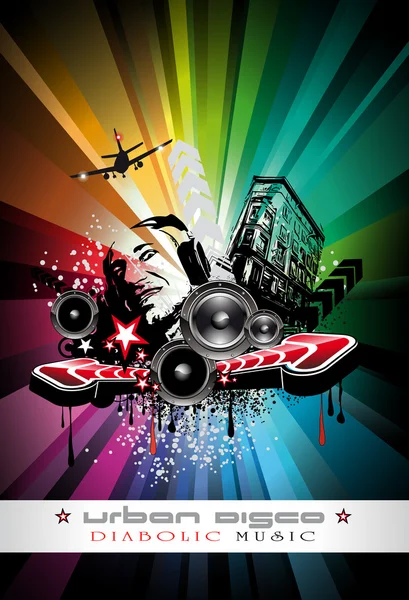 ディスコ チラシのクレイジー dj 形状と音楽のイベントの背景 — ストックベクタ