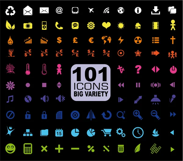 Комплект из 101 иконы - Общий. Интернет, мультимедиа, финансы и многое другое — стоковый вектор