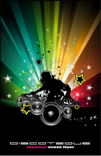 Musci Flyer sfondo con DJ Silhouette — Vettoriale Stock