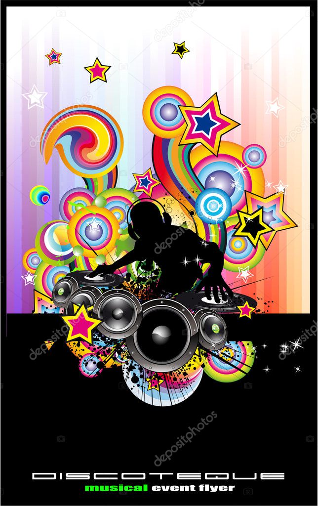 Discoteque Flyer with Abstract DJ silhouette.