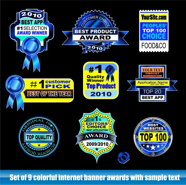 互联网认证奖横幅为黑色背景的设置 — 图库矢量图片