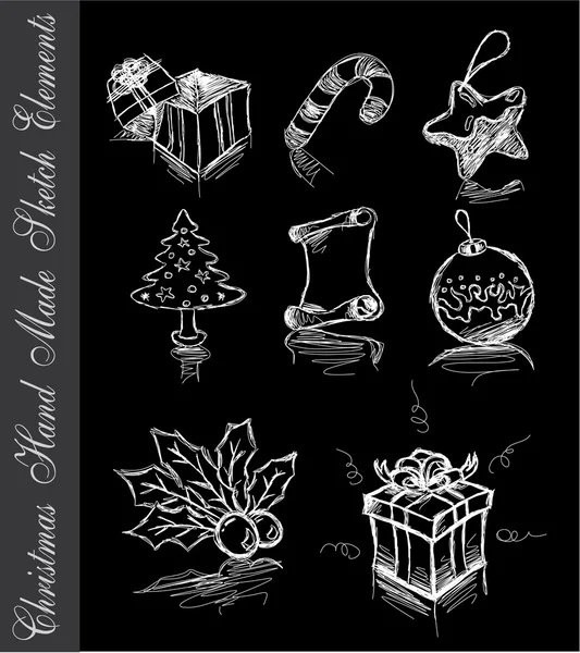 Hand Made Sketch of Christmas Design elements on black — Stock Vector