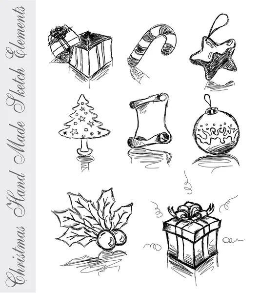 Hand Made Sketch of Christmas Design elements — Stock Vector