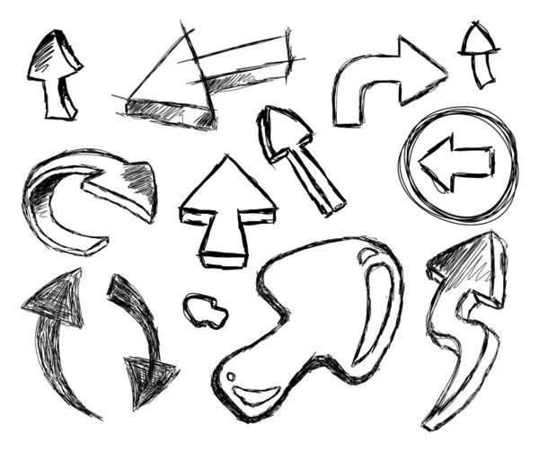 Set van handgemaakte schetsen van pijlen - set 2 — Stockvector