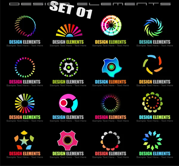 Abstract Design Elements - Set 1 on Black — Stock Vector