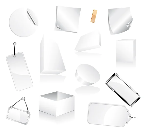 Conjunto de cajas blancas y etiquetas de papel — Vector de stock