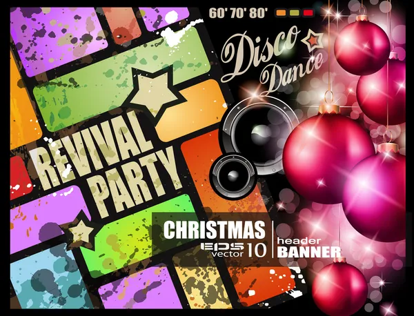 Partij flyer voor Kerstmis disco muziekevenement. — Stockvector