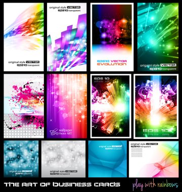 The art of business card Collection: play with rainbows. clipart