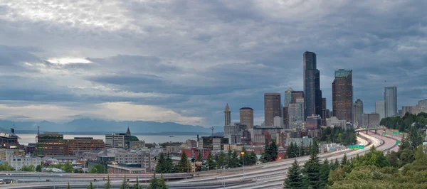 Seattle Downtown Skyline and Freeway Panorama — Stock Photo, Image