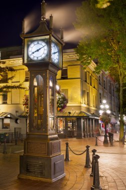 Steam Clock in Gastown Vancouver BC at Night clipart