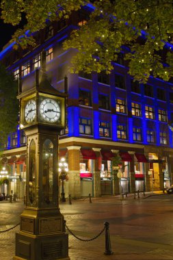 Steam Clock in Gastown Vancouver BC at Night 2 clipart