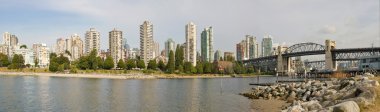 Vancouver BC Skyline and Burrard Bridge Panorama clipart