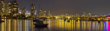 Vancouver BC Skyline and Cambie Bridge at Night clipart