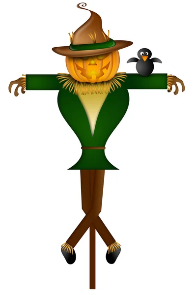 Scarecrow with Black Crow Bird — Stock Photo, Image