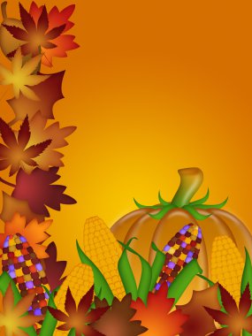 Pumpkin Ornamental Corn and Fall Leaves clipart