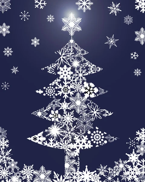 Χριστουγεννιάτικο δέντρο με νιφάδες χιονιού μπλε φόντο — Φωτογραφία Αρχείου