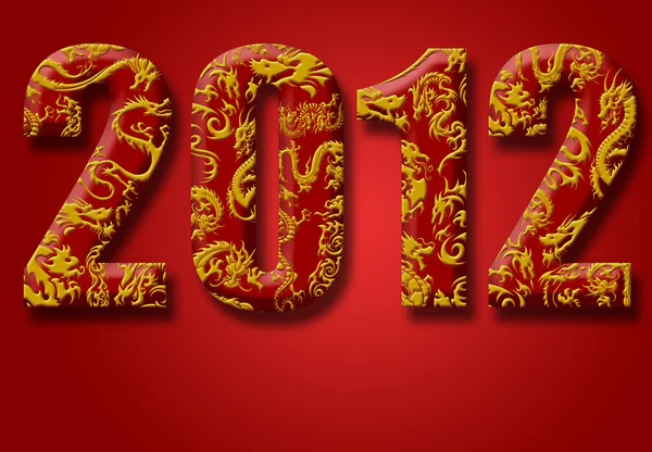 2012 Année chinoise du dragon fond rouge — Photo