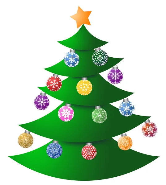 Weihnachtsbaum mit bunten Ornamenten — Stockfoto