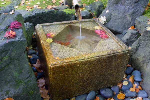 Japanese Bamboo Fountain with Stone Basin — Stock Photo, Image