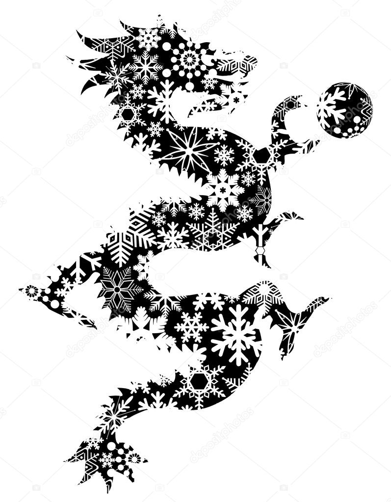 Clipart Black And White Snowflakes Chinese Dragon