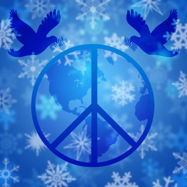 Голубь мира над земным шаром и снежинками — стоковое фото