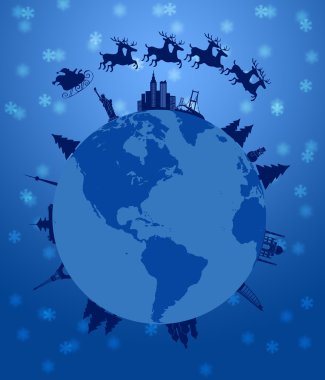 Santa Sleigh and Reindeer Flying Around the World clipart