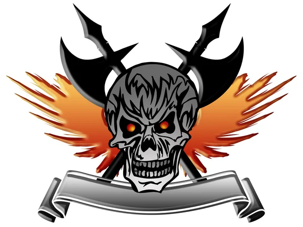 Skull with Wings Axe and Banner — Stock Photo, Image
