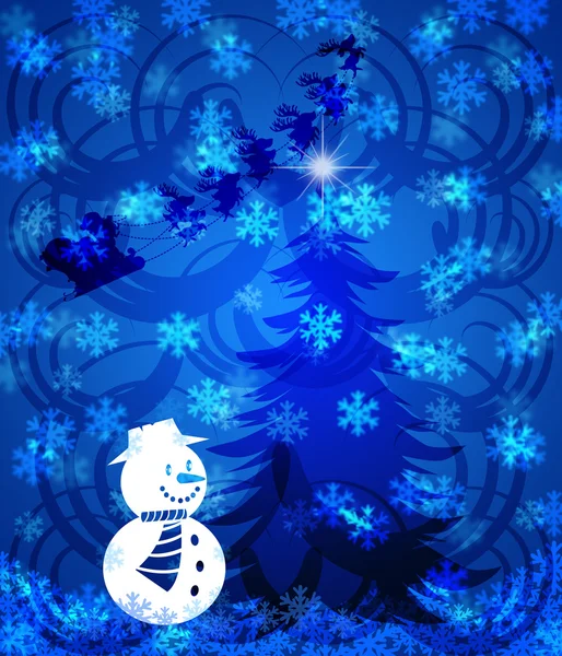 Abstract Christmas Tree Snowman on Blue Background — Stock Photo, Image