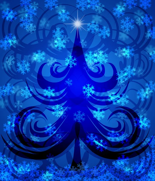Abstrakt virvlar julgran på blå bakgrund — Stockfoto